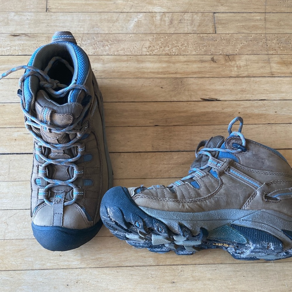 Brown and Blue Hiking Boots